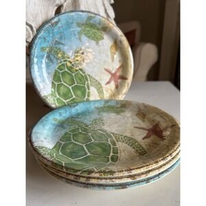 4) Pier 1 Speedy Sea Turtle Melamine 9" Plates Sealife Coastal Beach Ocean New